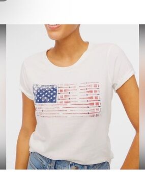J. Crew White Short Sleeve Tee with Distressed American Flag